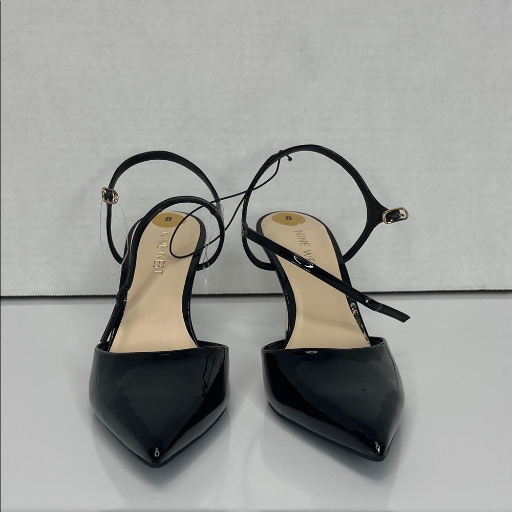 Nine West Glossy Black Heels with Gold Accents - Picture 2 of 8